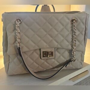 Ello diamond pattern quilted Shoulder Bag.  Vegan caviar texture leather- Khaki